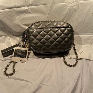 NWT Chic Quilted Crossbody Bag with Chain Strap & Compact Mirror- Gray
